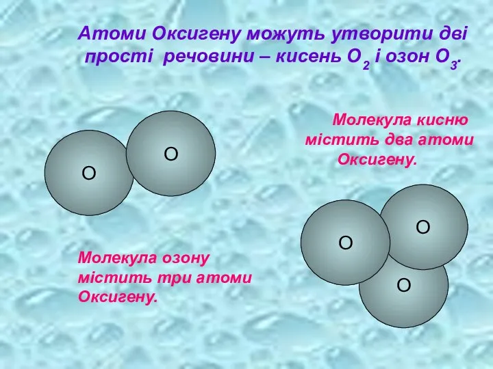 Атоми Оксигену можуть утворити дві прості речовини – кисень О2 і