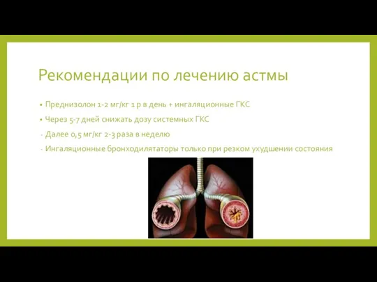 Рекомендации по лечению астмы Преднизолон 1-2 мг/кг 1 р в день