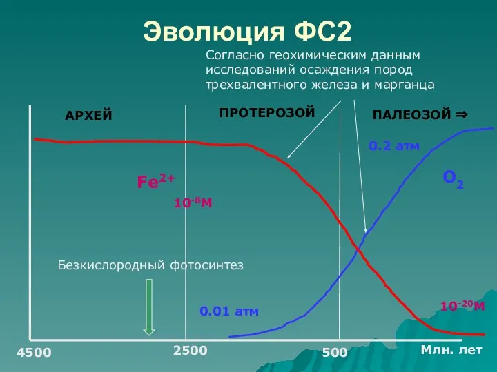 Эволюция ФС2 4500 500 АРХЕЙ ПРОТЕРОЗОЙ ПАЛЕОЗОЙ ⇒ 2500 Млн. лет