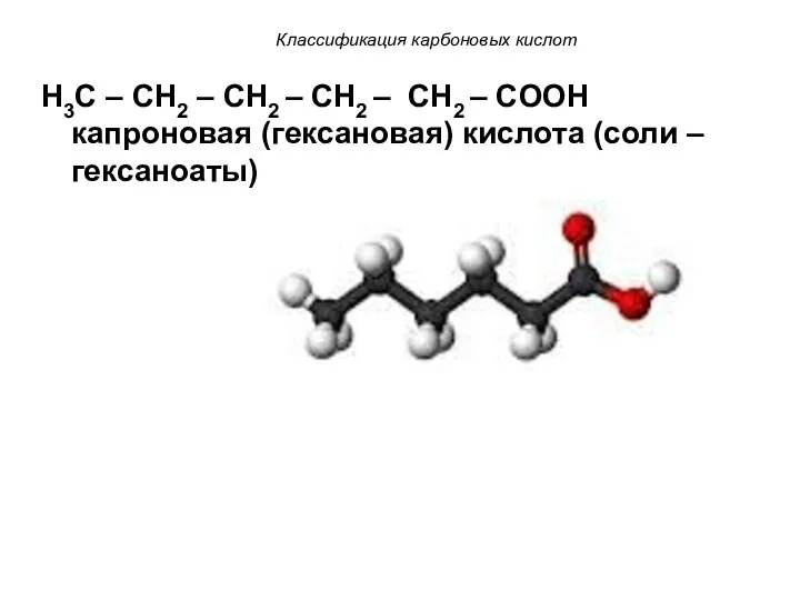 Классификация карбоновых кислот H3C – CH2 – CH2 – CH2 –