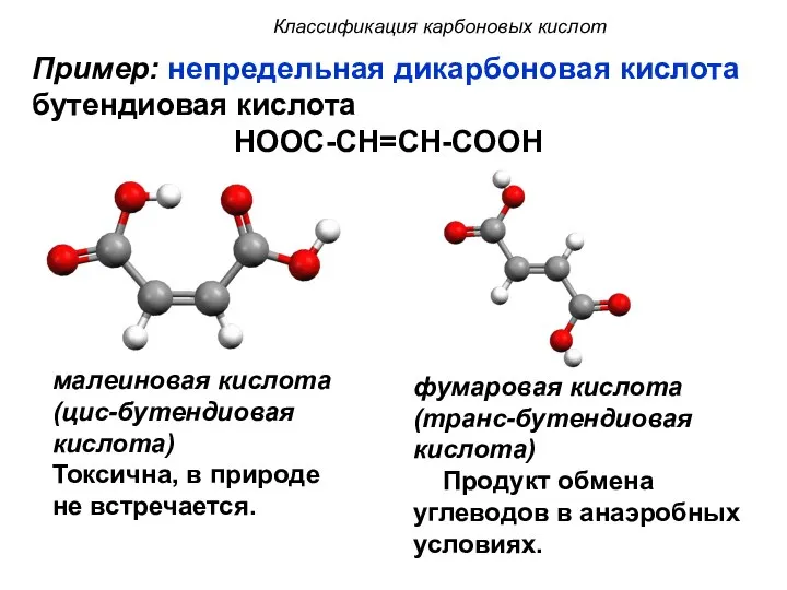 малеиновая кислота (цис-бутендиовая кислота) Токсична, в природе не встречается. фумаровая кислота