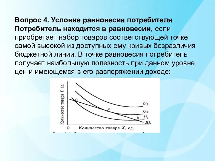 Вопрос 4. Условие равновесия потребителя Потребитель находится в равновесии, если приобретает