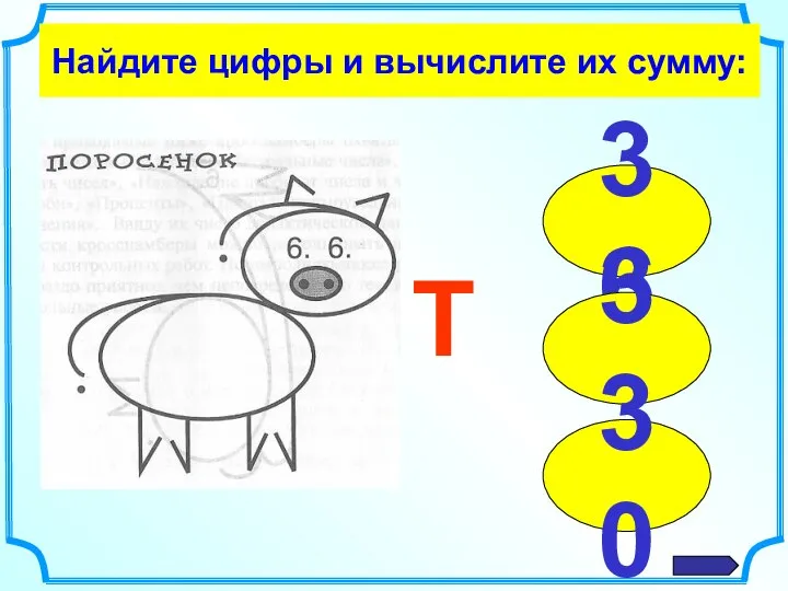 Найдите цифры и вычислите их сумму: 36 33 30 Т