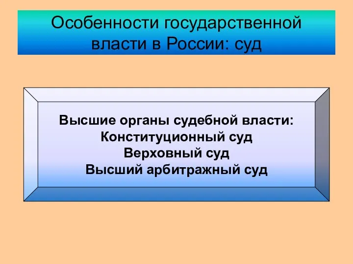 Особенности государственной власти в России: суд Высшие органы судебной власти: Конституционный