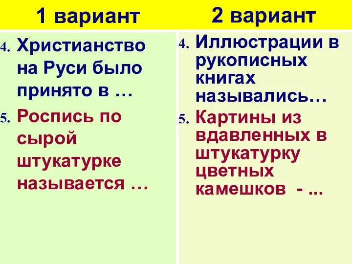 1 вариант Христианство на Руси было принято в … Роспись по