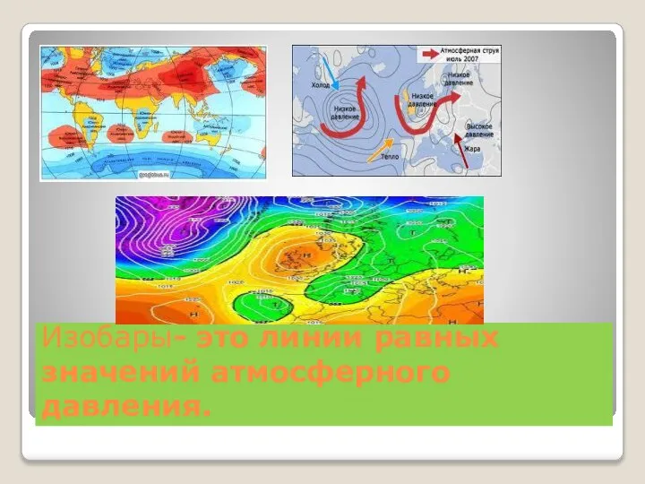 Изобары- это линии равных значений атмосферного давления.