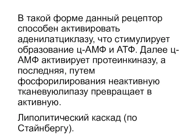 . В такой форме данный рецептор способен активировать аденилатциклазу, что стимулирует