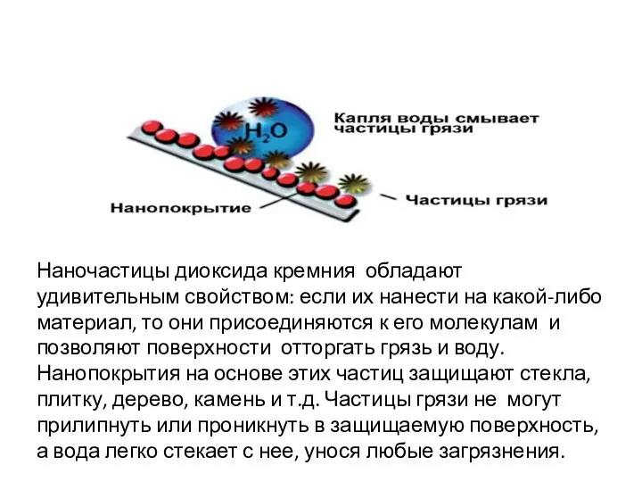 ДИОКСИД КРЕМНИЯ Наночастицы диоксида кремния обладают удивительным свойством: если их нанести