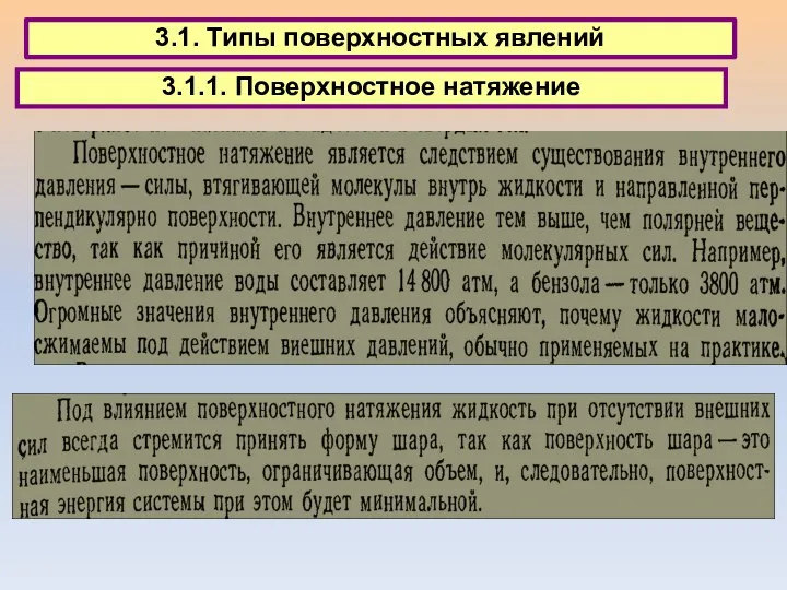 3.1. Типы поверхностных явлений 3.1.1. Поверхностное натяжение