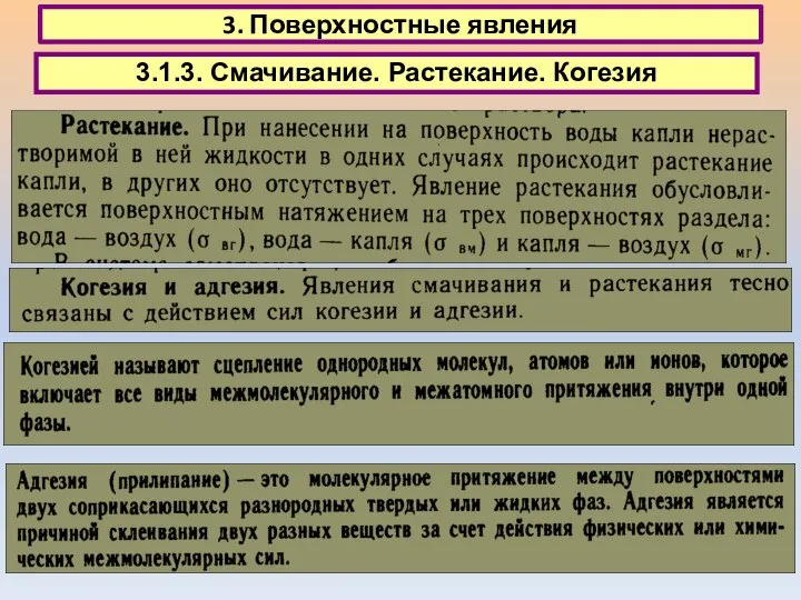 3. Поверхностные явления 3.1.3. Смачивание. Растекание. Когезия