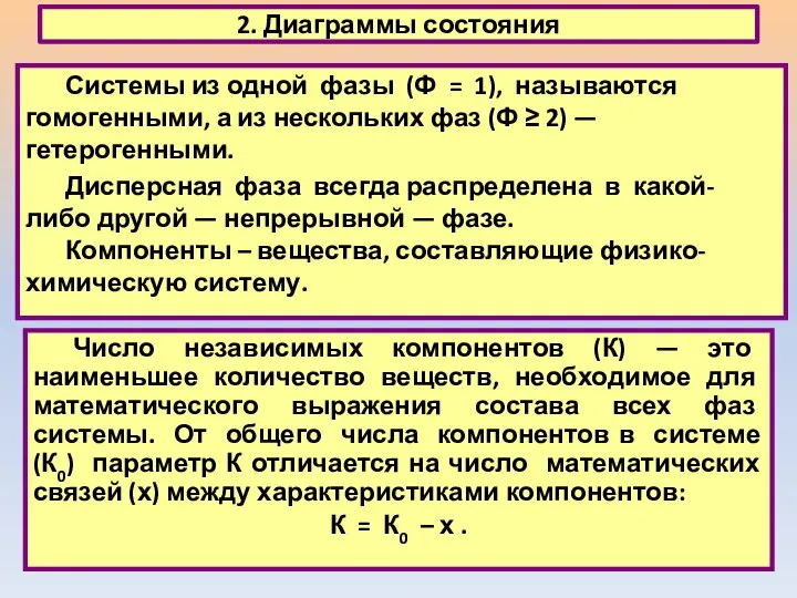 2. Диаграммы состояния Системы из одной фазы (Ф = 1), называются