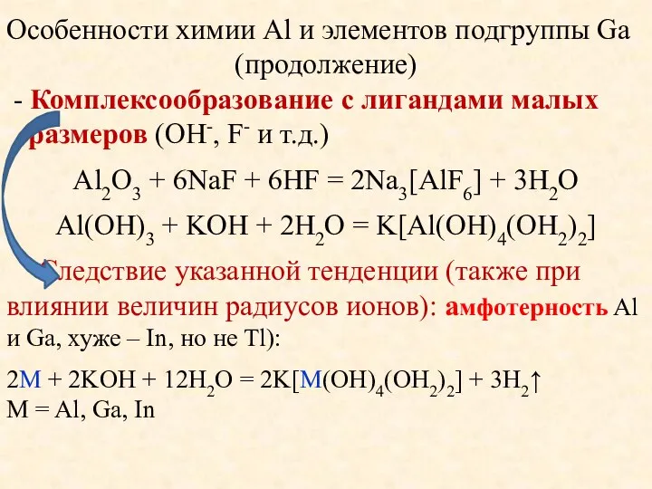 Особенности химии Al и элементов подгруппы Ga (продолжение) - Комплексообразование с