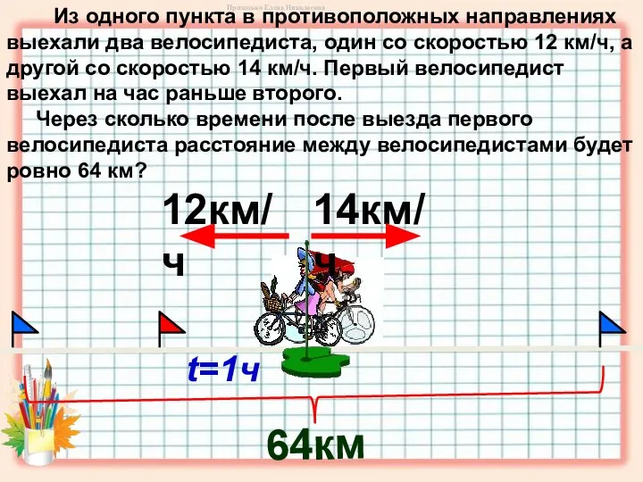 Из одного пункта в противоположных направлениях выехали два велосипедиста, один со