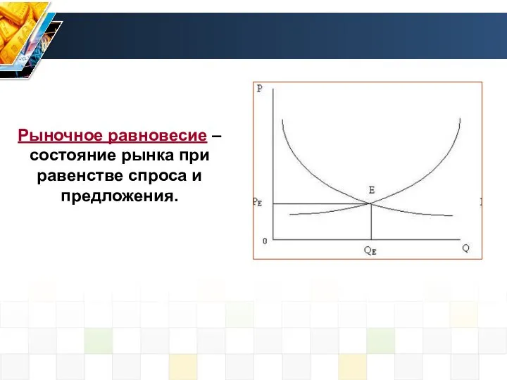 Рыночное равновесие – состояние рынка при равенстве спроса и предложения.