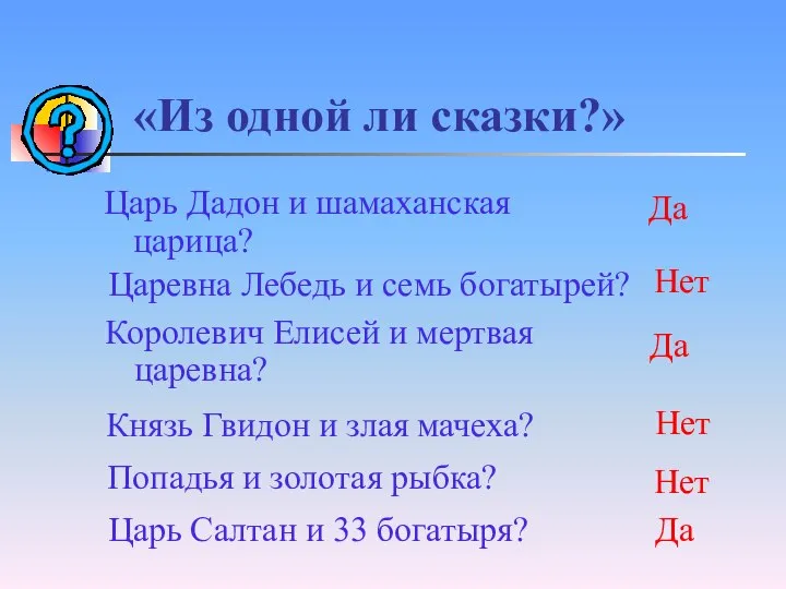 «Из одной ли сказки?» Царь Дадон и шамаханская царица? Царевна Лебедь