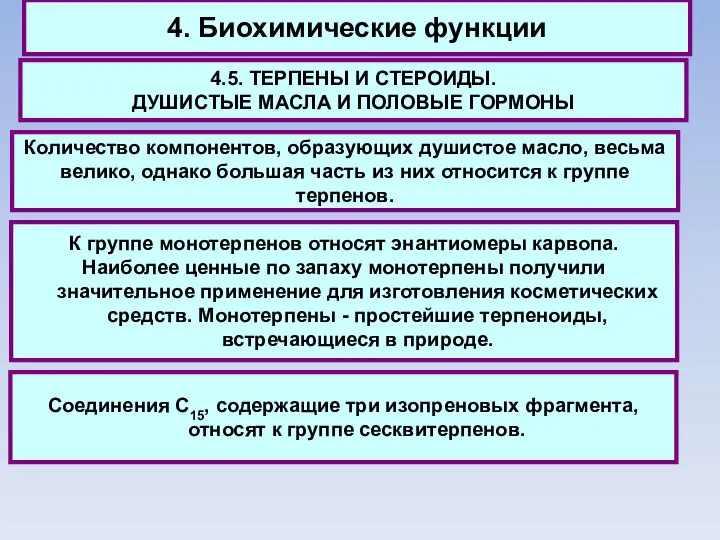 4. Биохимические функции 4.5. ТЕРПЕНЫ И СТЕРОИДЫ. ДУШИСТЫЕ МАСЛА И ПОЛОВЫЕ