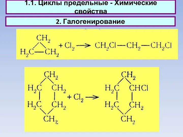 1.1. Циклы предельные - Химические свойства 2. Галогенирование