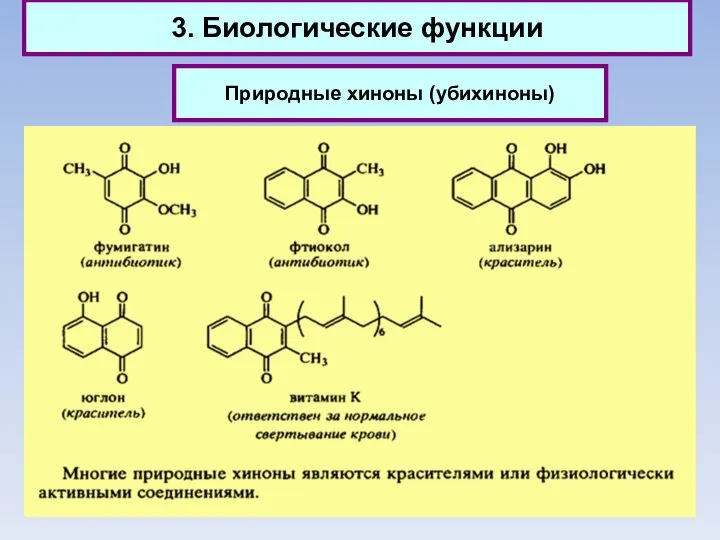 3. Биологические функции Природные хиноны (убихиноны)