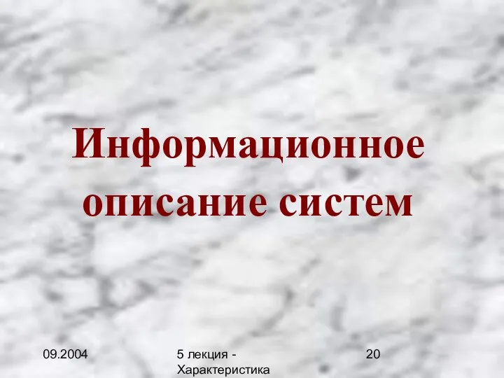 09.2004 5 лекция - Характеристика описаний Информационное описание систем