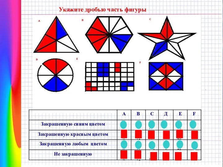 Укажите дробью часть фигуры