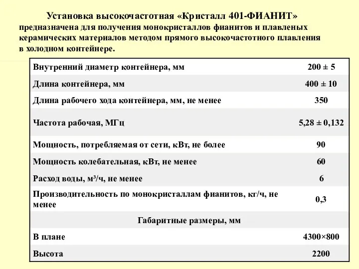 Установка высокочастотная «Кристалл 401-ФИАНИТ» предназначена для получения монокристаллов фианитов и плавленых