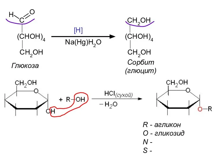 C H O (CHOH)4 CH2OH CH2OH (CHOH)4 CH2OH [H] Na(Hg)H2O Глюкоза