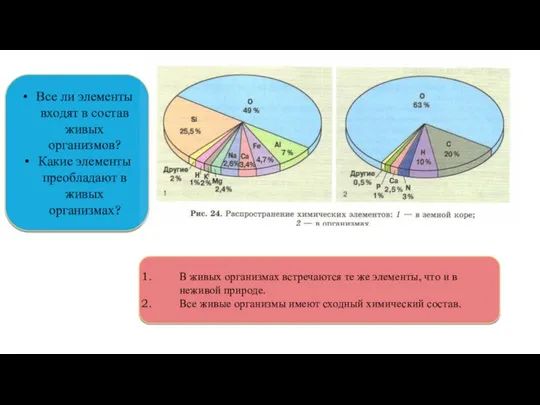 В живых организмах встречаются те же элементы, что и в неживой
