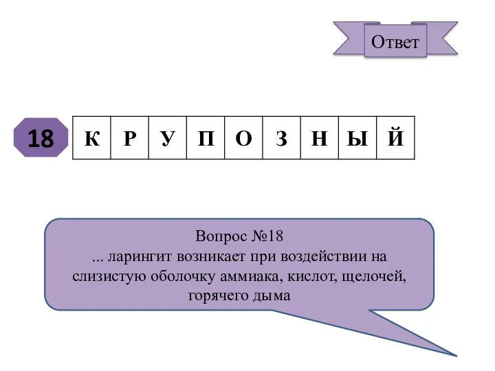 18 Вопрос №18 ... ларингит возникает при воздействии на слизистую оболочку