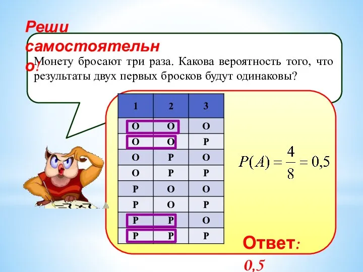 Монету бросают три раза. Какова вероятность того, что результаты двух первых