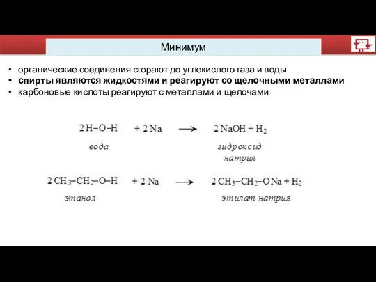 Минимум органические соединения сгорают до углекислого газа и воды спирты являются