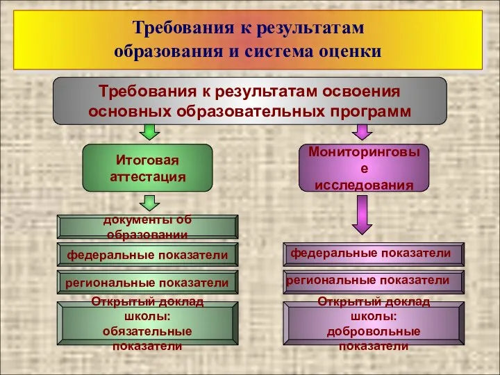 Итоговая аттестация Мониторинговые исследования Требования к результатам освоения основных образовательных программ