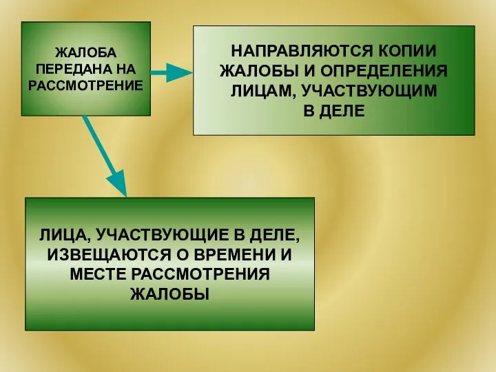 ЖАЛОБА ПЕРЕДАНА НА РАССМОТРЕНИЕ НАПРАВЛЯЮТСЯ КОПИИ ЖАЛОБЫ И ОПРЕДЕЛЕНИЯ ЛИЦАМ, УЧАСТВУЮЩИМ