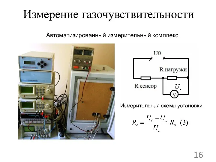 Автоматизированный измерительный комплекс Измерительная схема установки Измерение газочувствительности