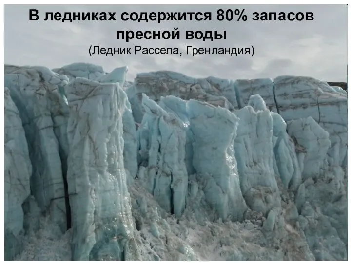 В ледниках содержится 80% запасов пресной воды (Ледник Рассела, Гренландия)