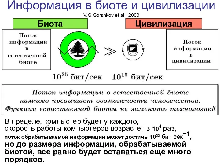 Информация в биоте и цивилизации V.G.Gorshkov et al., 2000 В пределе,