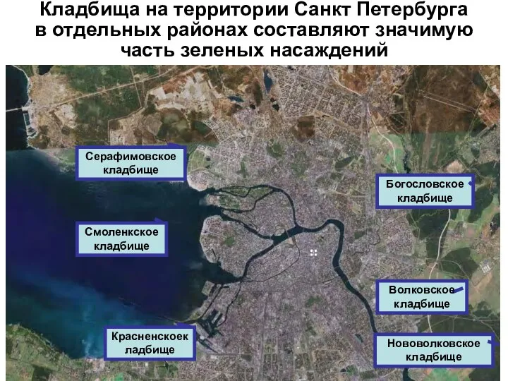 Кладбища на территории Санкт Петербурга в отдельных районах составляют значимую часть