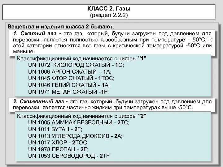 КЛАСС 2. Газы (раздел 2.2.2) Вещества и изделия класса 2 бывают: