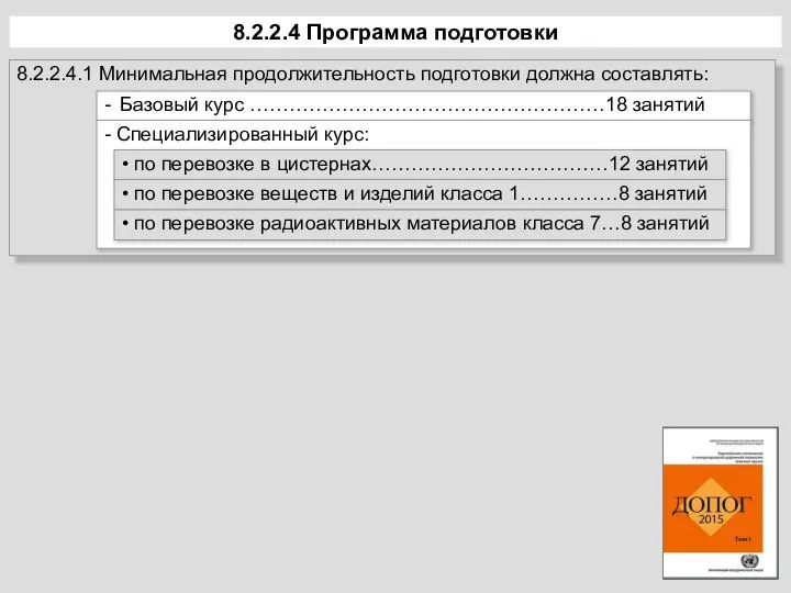 8.2.2.4 Программа подготовки 8.2.2.4.1 Минимальная продолжительность подготовки должна составлять: - Базовый