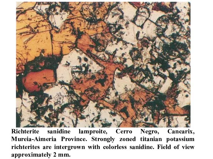 Richterite sanidine lamproite, Cerro Negro, Cancarix, Mureia-Aimeria Province. Strongly zoned titanian