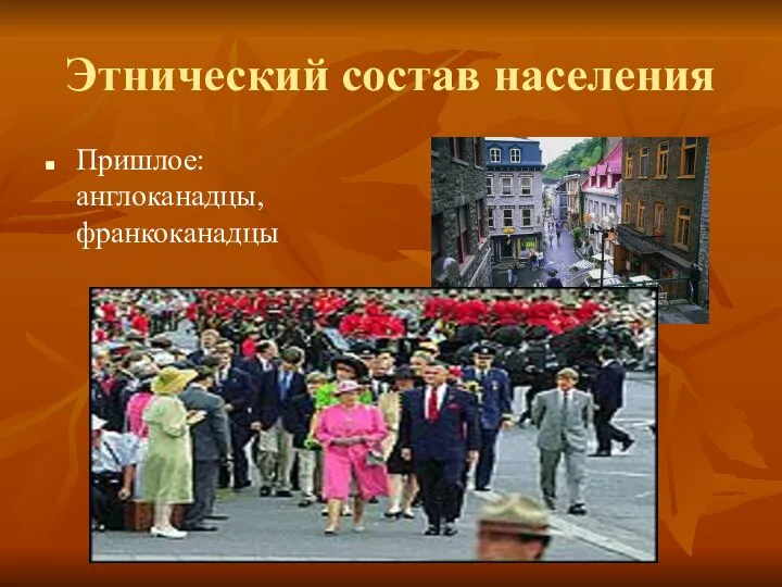 Этнический состав населения Пришлое: англоканадцы, франкоканадцы