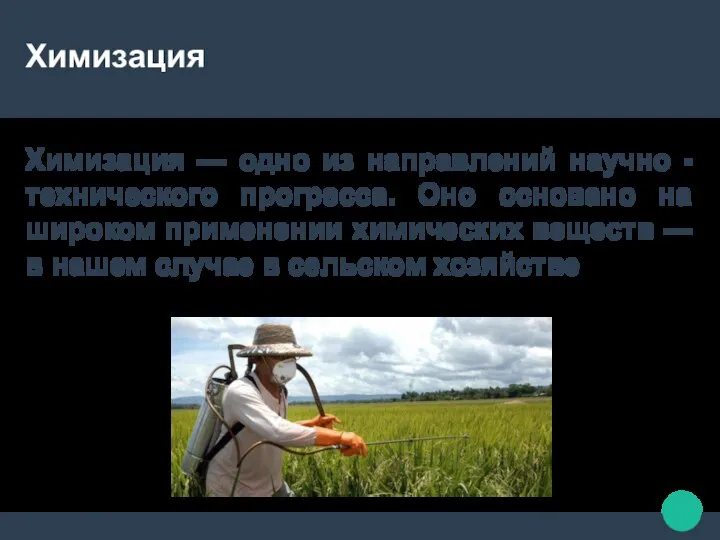 Химизация Химизация — одно из направлений научно - технического прогресса. Оно