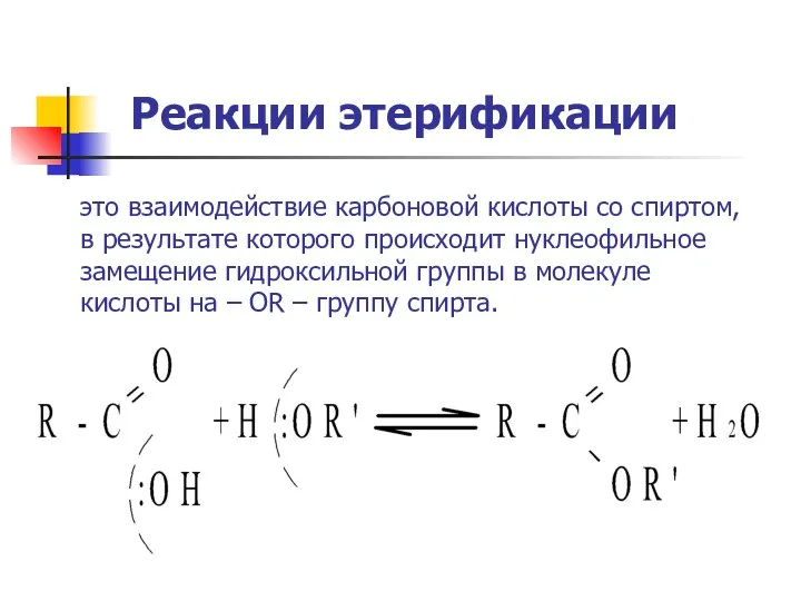 Реакции этерификации это взаимодействие карбоновой кислоты со спиртом, в результате которого