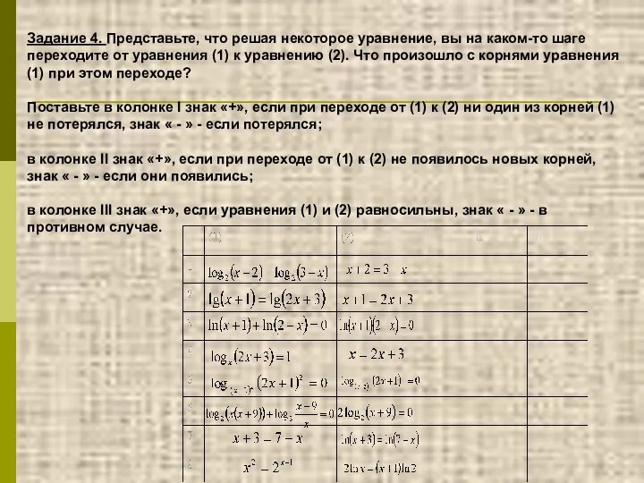 Задание 4. Представьте, что решая некоторое уравнение, вы на каком-то шаге