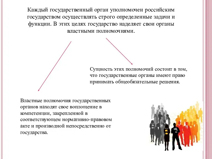 Каждый государственный орган уполномочен российским государством осуществлять строго определенные задачи и