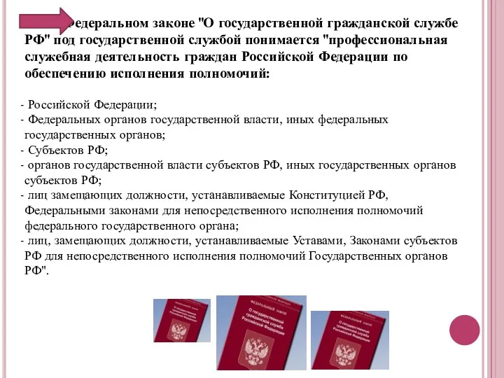 В Федеральном законе "О государственной гражданской службе РФ" под государственной службой