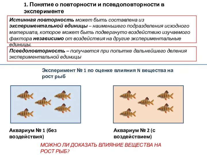 1. Понятие о повторности и псевдоповторности в эксперименте Истинная повторность может