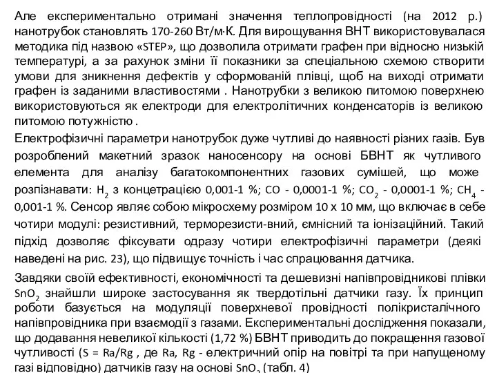 Але експериментально отримані значення теплопровідності (на 2012 р.) нанотрубок становлять 170-260