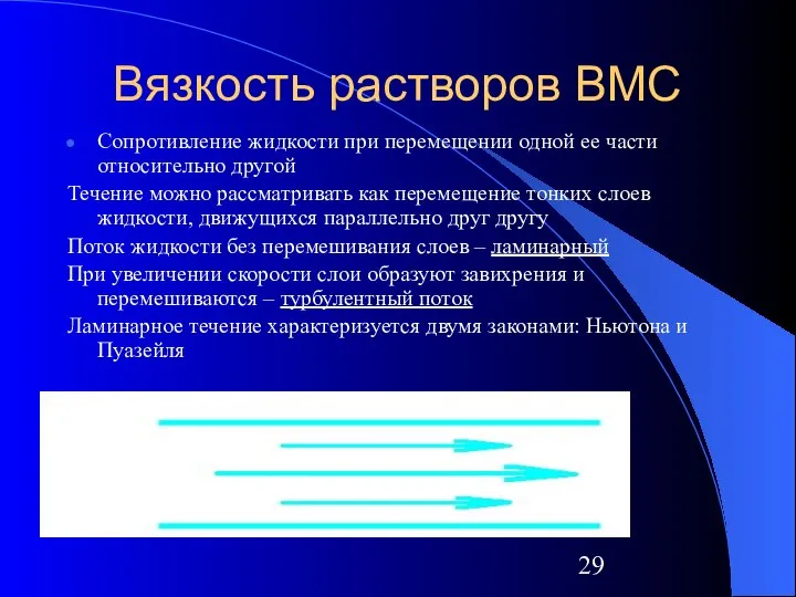 Вязкость растворов ВМС Сопротивление жидкости при перемещении одной ее части относительно