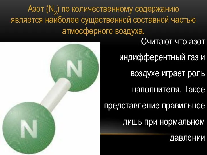 Азот (N2) по количественному содержанию является наиболее существенной составной частью атмосферного