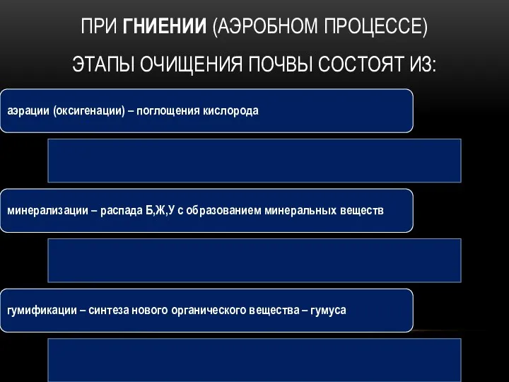 ПРИ ГНИЕНИИ (АЭРОБНОМ ПРОЦЕССЕ) ЭТАПЫ ОЧИЩЕНИЯ ПОЧВЫ СОСТОЯТ ИЗ: аэрации (оксигенации)